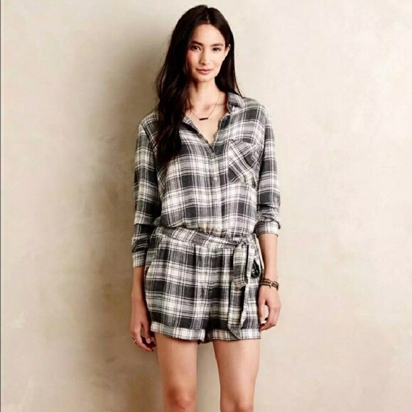 cloth & stone Pants - Cloth & Stone | Gray Plaid Flannel Romper | Size M